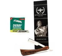 Roman Empire Shaving Spartacus Hand Razor | Professional Barber Razor for Men, Mustache and Contours with Set of 100 Derby Professional Blades
