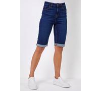 Roman Originals Denim Shorts for Women UK - Ladies Knee Length Stretch Jean Cropped Jeggings Turn Up Hem Cut Off Summer High Waisted Smart Fitted Lightweight Casual Holiday - Indigo - Size 20