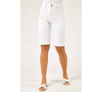 Roman Originals Denim Shorts for Women UK - Ladies Knee Length Stretch Jean Cropped Jeggings Turn Up Hem Cut Off Summer High Waisted Smart Fitted Lightweight Casual Holiday - White - Size 20