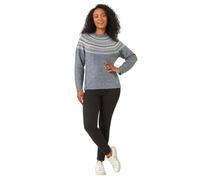 Roman Fairisle Jumper for Women UK - Ladies Stretch Sweater Knitwear Knitted Winter Pullover Autumn Everyday Holiday Round Neckline Comfy Long Sleeve Soft Pull On - Petite Grey - Size 14