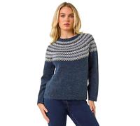 Roman Fairisle Jumper for Women UK - Ladies Stretch Sweater Knitwear Knitted Winter Pullover Autumn Everyday Holiday Round Neckline Comfy Long Sleeve Soft Pull On - Petite Navy - Size 14