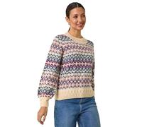 Roman Fairisle Jumper for Women UK - Ladies Stretch Sweater Knitwear Knitted Winter Pullover Autumn Everyday Holiday Round Neckline Comfy Long Sleeve Soft Pull On - Teal Multi - Size 14