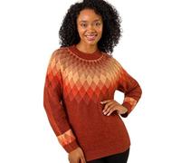 Roman Fairisle Jumper for Women UK - Ladies Stretch Sweater Knitwear Knitted Winter Pullover Autumn Everyday Holiday Round Neckline Comfy Long Sleeve Soft Pull On - Petite Rust - Size 18