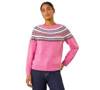 Roman Fairisle Jumper for Women UK Ladies Stretchy Winter Autumn Sweater Smart Casual Knit Knitwear Knitted Pullover Comfy Soft Thick Lightweight Dinner Party Office Work - Pink - Size 14