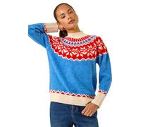 Roman Fairisle Jumper for Women UK Ladies Stretchy Winter Autumn Sweater Smart Casual Knit Knitwear Knitted Pullover Comfy Soft Thick Lightweight Dinner Party Office Work - Petite Blue - Size 16