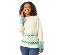 Roman Fairisle Jumper for Women UK Ladies Stretchy Winter Autumn Sweater Smart Casual Knit Knitwear Knitted Pullover Comfy Soft Thick Lightweight Dinner Party Office Work - Petite Ivory - Size 16