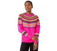 Roman Fairisle Jumper for Women UK Ladies Stretchy Winter Autumn Sweater Smart Casual Knit Knitwear Knitted Pullover Comfy Soft Thick Lightweight Dinner Party Office Work - Magenta - Size 16
