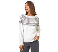 Roman Fairisle Jumper for Women UK Ladies Stretchy Winter Autumn Sweater Smart Casual Knit Knitwear Knitted Pullover Comfy Soft Thick Lightweight Dinner Party Office Work - Ivory - Size 16