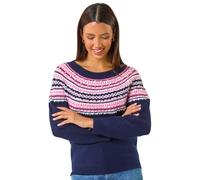 Roman Fairisle Jumper for Women UK Ladies Stretchy Winter Autumn Sweater Smart Casual Knit Knitwear Knitted Pullover Comfy Soft Thick Lightweight Dinner Party Office Work - Midnight Blue - Size 12