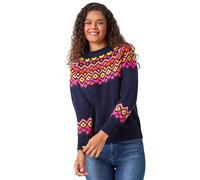 Roman Fairisle Jumper for Women UK Ladies Stretchy Winter Autumn Sweater Smart Casual Knit Knitwear Knitted Pullover Comfy Soft Thick Lightweight Dinner Party Office Work - Midnight Pink - Size 14