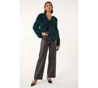Roman Originals Faux Fur Fluffy Layered Jacket for Women UK - Ladies Everyday Autumn Winter Comfy Soft Evening Vacation Work Party Night Out - Teal - Size 10