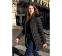 Roman Faux Fur Hooded Quilt Coat In Black Black