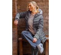 Roman Originals Quilted Padded Coat for Women UK - Ladies Parka Winter Jacket Faux Fur Trim Hooded Short Autumn Waterproof Water Resistant Everyday Holiday Comfy Work - Charcoal - Size 16
