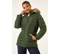 Roman Faux Fur Hooded Quilt Coat In Khaki Khaki 18
