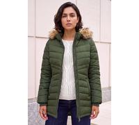 Roman Quilted Padded Coat for Women UK - Ladies Parka Winter Jacket Faux Fur Trim Hooded Short Autumn Waterproof Water Resistant Everyday Holiday Comfy Work - Khaki - Size 20