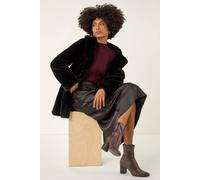 Roman Faux Fur Longline Coat In Black Black 12