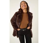 Roman Faux Fur Longline Coat In Chocolate Chocolate 20