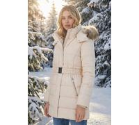 Roman Originals Quilted Padded Coat for Women UK - Ladies Parka Winter Jacket Faux Fur Trim Hooded Short Autumn Waterproof Water Resistant Everyday Holiday Comfy Work - Cream - Size 12