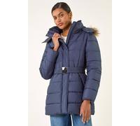 Roman Faux Fur Padded Belt Coat In Navy Navy 16