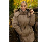 Roman Quilted Padded Coat for Women UK - Ladies Parka Winter Jacket Faux Fur Trim Hooded Short Autumn Waterproof Water Resistant Everyday Holiday Comfy Work - Ivory Black - Size 12