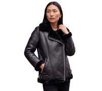 Roman Faux Leather Jacket for Women UK - Ladies Bomber Aviator Coat Moto Biker Pilot PU Flying Teddy Borg Sherpa Fur Trim Furry Fleece Collar Lined Casual Warm