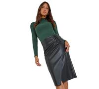 Roman Faux Leather Ruched Wrap Skirt for Women UK - Ladies Autumn Everyday Winter Holiday Midi Length Comfy Soft Feel Zip Fastened Evening Night Out Skirts - Black - Size 22