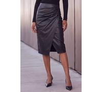 Roman Faux Leather Ruched Wrap Skirt In Black Black