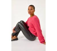 Roman Originals Faux Leather Stretch Legging for Women UK - Ladies Everyday Autumn Winter Comfy Soft Evening Vacation Work Party Night Out - Black - Size 12