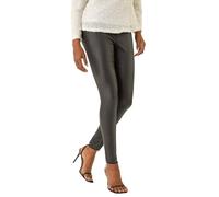 Roman Faux Leather Trousers for Women UK Ladies Mat Legging Jegging Pants High Waisted Pull On Waterproof Wet Latex Imitation Coated Stretchy Jeans Tight Slimming PU - Black - Size 14