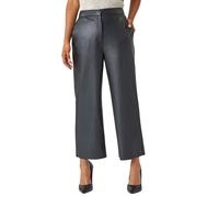 Roman Originals Faux Leather Wide Leg Crop Trousers for Women UK - Ladies Everyday Autumn Winter Comfy Soft Evening Vacation Work Party Night Out - Black - Size 18