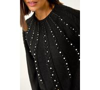 Roman Faux Pearl Cable Knit Jumper In Black Black 10
