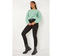 Roman Originals Pearl Embellished Cable Knit Jumper for Women UK - Ladies Everyday Autumn Winter Round Neckline Comfy Soft Evening Vacation Work Party Night Out - Steel Blue - Size 16