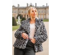 Roman Originals Women Faux Fur Coat - Ladies Jackets Teddy Bear Plush Casual Soft Fluffy Textured Oversized Warm Cosy Autumn Winter Flattering - Animal Leopard Grey - Size 20