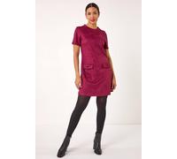 Roman Originals Suedette Button Shift Stretch Dress for Women UK - Ladies Everyday Autumn Winter Round Neckline Comfy Soft Evening Vacation Work Party Night Out - Wine - Size 20