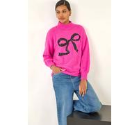 Roman Women's Festive Sequin Bow Knit Jumper in Pink | Size: 12