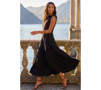 Roman Originals Fit & Flare Midi Dress for Women UK - Ladies Everyday Holiday Spring Summer High Neckline Comfy Soft Evening Vacation Work Party - Black - Size 16
