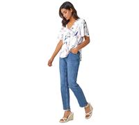 Roman Originals Womens Floral Short Angel Sleeve Top - Ladies Fashion Smart Casual Formal Party Gatherings Special Occasions Summer Holiday Work Wear Tops - Ivory - Size 20