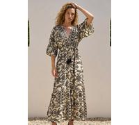 Roman Floral Border Boho Maxi Dress In Ivory Ivory