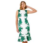Roman Floral Border Print Frill Stretch Dress In Green Green 10