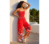 Roman Women's Floral Border Print Shirred Jumpsuit in Red | Size: 12 Roman Red 12