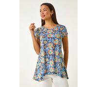 Floral Burnout Print Tunic Top Roman Blue 12