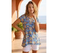Floral Burnout Print Tunic Top Roman Blue 10