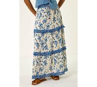 Roman Floral Contrast Print A-Line Skirt In Ivory Ivory 14