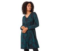 Roman Floral Contrast Trim Stretch Dress In Dark Green Dark Green 12