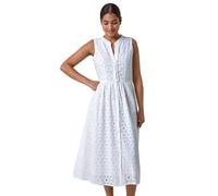 Roman Floral Cotton Broderie Midi Dress In White White 18