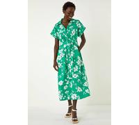 Roman Originals Shirt Dress for Women UK Ladies Short Sleeve Sleeveless Belted Collared Midi Maxi Summer Spring Smart Casual Button Evening Office A Line Swing Skater - Floral Green - Size 18