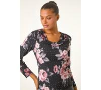Roman Floral Cowl Neck Sequin Top In Pink Pink 18