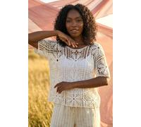 Roman Floral Crochet Knit Top In White White 16
