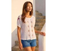 Roman Floral Cross Stitch Blouse In Ivory Ivory