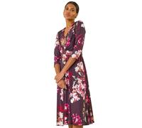 Roman Floral Crossover Stretch Midi Dress In Wine Wine 16